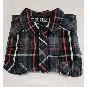 Surplus Shirt Adult XXL Button Down Black White Grat Plaid Long Sleeved